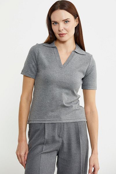 Sementa Pulover din tricot cu mânecă scurtă cu gât polo gri