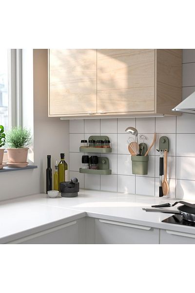 IKEA ÖBONÄS Wall Shelf with Suction Cup – Space-Saving & Drill-Free Storage (Grey-Green, 28 cm)