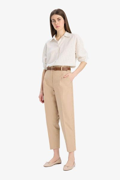 DeFacto Carrot Fit Gabardine Fabric Pants Belted High Waist Short Leg D2732Ax25Sp
