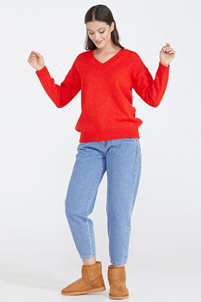 Sementa Women's V-Neck Knitwear Sweater - Red