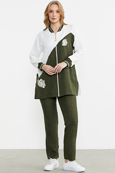 Sementa Zippered Embroidered Tunic Set - Khaki
