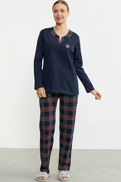 Sementa Costum de pijama în carouri cu combinație simplă - bleumarin