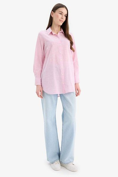 DeFacto New Season Regular Fit Striped Flared Cotton Long Sleeve Shirt Tunic