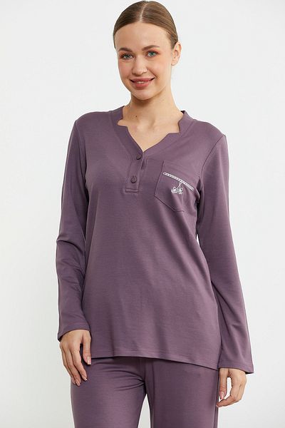 Sementa Half Button Pocket Detailed Pajama Set - Purple