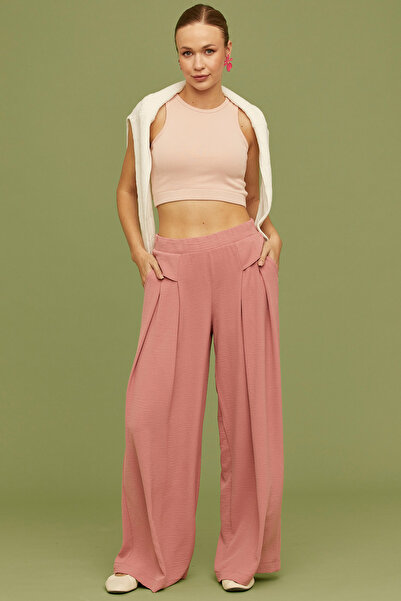 Sementa Широкі брюки з воланами, рожеві, креп