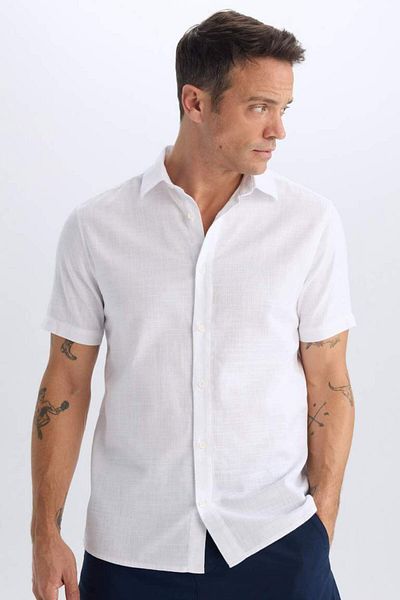 DeFacto New Season 100% Cotton Regular Fit Polo Neck Short Sleeve White Shirt
