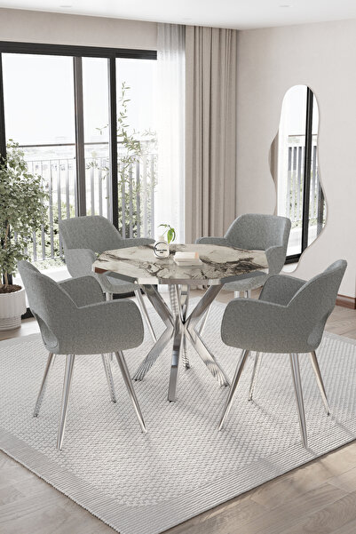 BY ORHAN GÜZEL MUTFAK MASASI TAKIMI YEMEK MASASI TAKIMI 4 KİŞİLİK YUVARLAK WE...