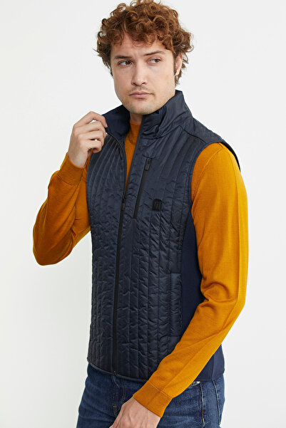 Sam Синій чоловічий жилет з капітоном - високий комір і застібка-блискавка
