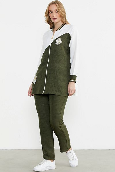 Sementa Zippered Embroidered Tunic Set - Khaki