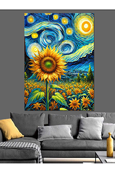 karizmart Van Gogh Tarzı Ayçiçeği Dekoratif Kanvas - Mdf Ahşap Tablo