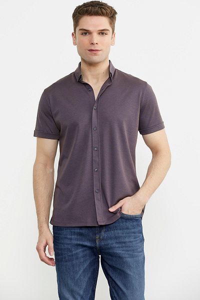 Sementa Μωβ Slim Fit Βαμβακερό πουκάμισο - Κοντό μανίκι