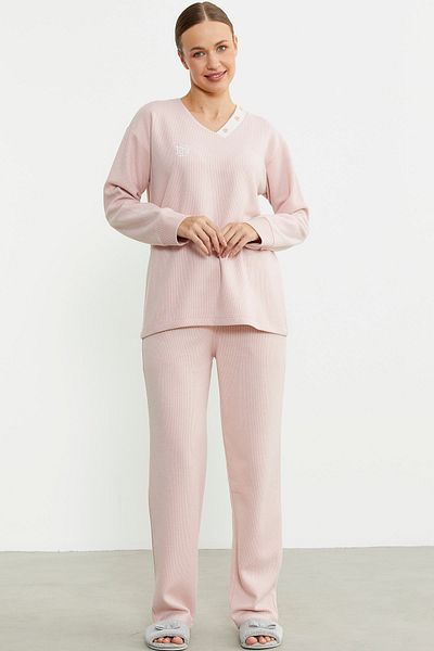 Sementa Pink Soft Textured V-Neck Pajama Set