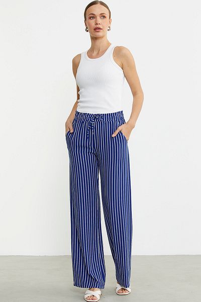 Sementa Striped Loose Cut Viscose Trousers - Saks