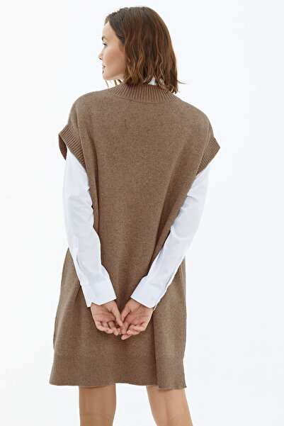 Sementa Πλεκτό μακρύ πουλόβερ με λαιμόκοψη V - Milk Coffee