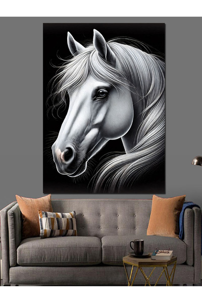 KanvasSepeti Портрет на бял кон Декоративна маслена картина Текстурирана висо...