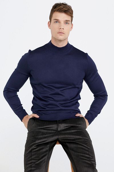 Sementa Ανδρικό πλεκτό πουλόβερ με μισό λαιμό - Navy Blue