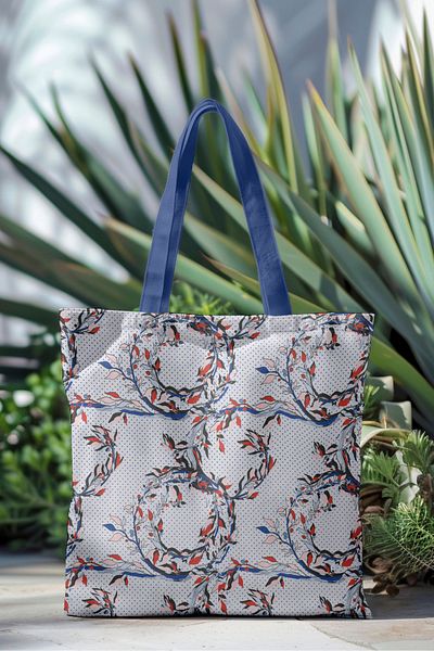 AYSHOME Ays Home Black Red Tile Patterned Washable Zippered Cloth Beach Shopping Bag