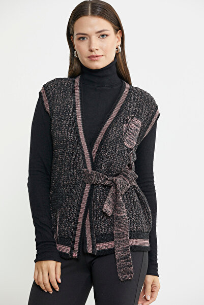 Sementa Чорний вовняний трикотажний жилет - комбіновані кольори та пояс