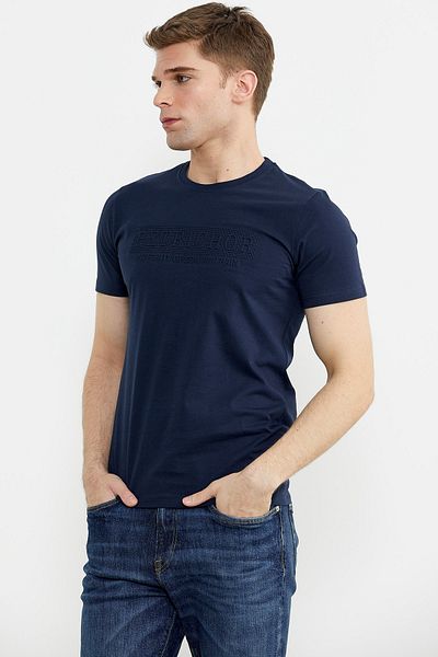 Sementa Βαμβακερό T-shirt με ανάγλυφη λεπτομέρεια εκτύπωσης - Navy Blue