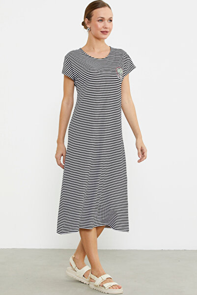 Sementa Φόρεμα Marine Combed Cotton με Λεπτομέρεια Κέντημα - Μαύρο