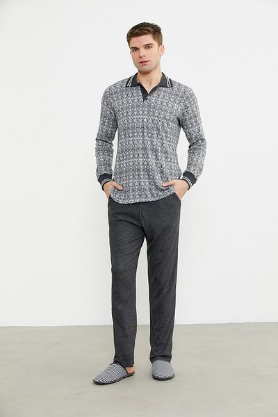 Sementa Σετ πιτζάμες με μαλακή υφή Polo Neck - Anthracite