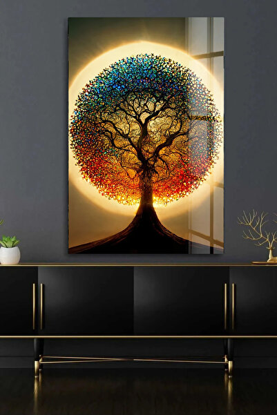 TAULART IŞIK SAÇAN AĞAÇ GÖRSELİ KIRILMAZ CAM TABLO EV HEDİYESİ İŞ YERİ HEDİYESİ LÜKS CAM TABLO