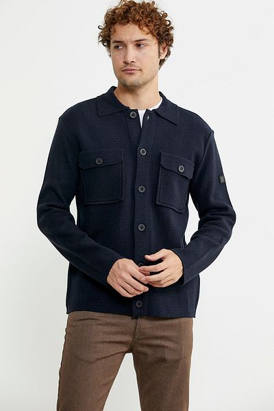 Sementa Μπλε Navy Polo Collar Μάλλινη Ζακέτα - Κουμπωτή