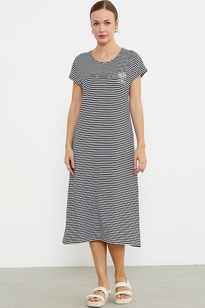 Sementa Φόρεμα Marine Combed Cotton με Λεπτομέρεια Κέντημα - Μαύρο
