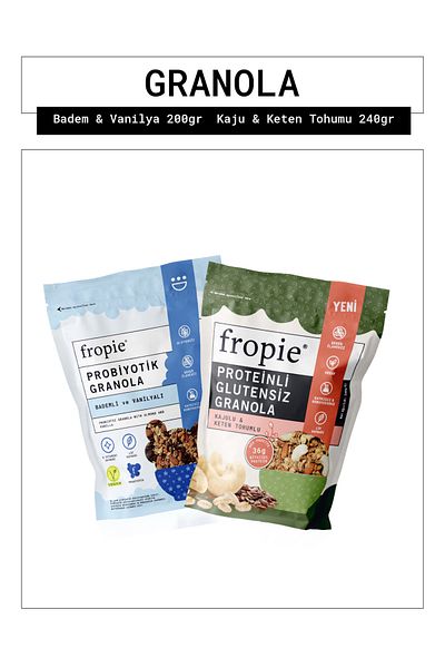 FROPİE Fropie Almond Vanilla and Protein Gluten Free Cashew Flax Seed Granola Package