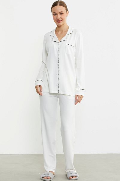 Sementa Solid Color Shirt - Model Pajama Suit, Bone