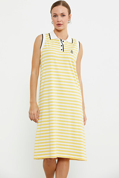 Sementa Polo Yaka Marine Çizgili Elbise - Sarı