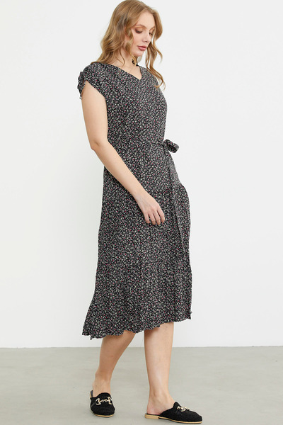 Sementa Dwarf Patterned Comfortable Fit Dress - Black