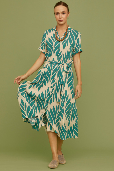 Sementa Comfortable Patterned Green Dress