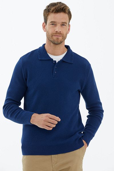 Sementa Πλεκτό πουλόβερ με γιακά Polo με κουμπιά Navy Blue