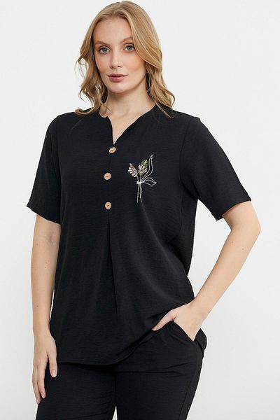 Sementa Zero Collar Buttoned Viscose Suit - Black