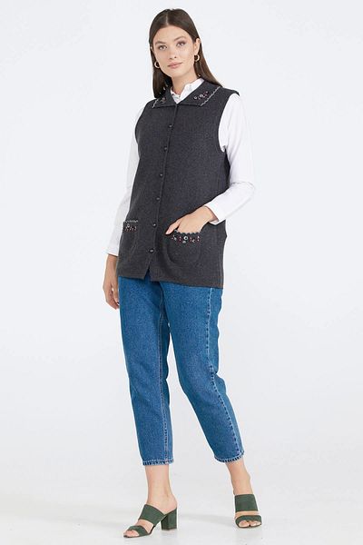 Sementa Women's Buttoned Knitwear Vest with Pockets - Anthracite