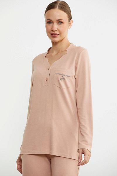 Sementa Half Button Pocket Detailed Pajama Set - Salmon