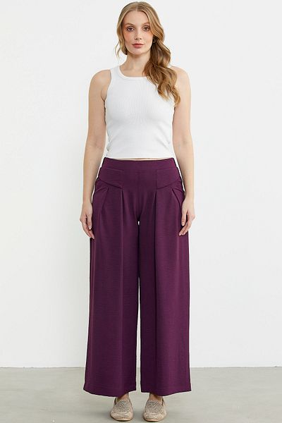 Sementa Purple Flounce Loose Cut Crepe Pantaloni