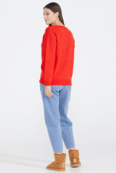 Sementa Women's V-Neck Knitwear Sweater - Red