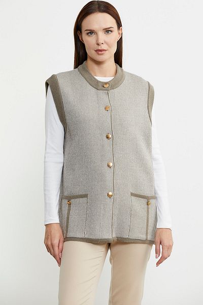 Sementa Ribbed Milk Brown Knitwear Vest - Double Color Wool