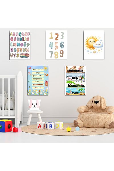 DekorHane Child, Baby Room, Tutorial, Number, Rakan, Summer Winter 5-Piece Decorative Metal Painting