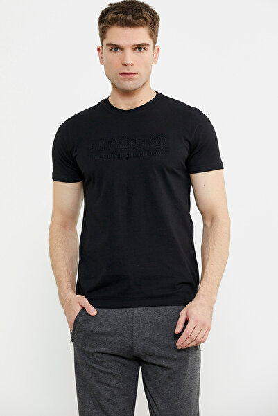 Sementa Βαμβακερό T-shirt με ανάγλυφη λεπτομέρεια εκτύπωσης - Μαύρο