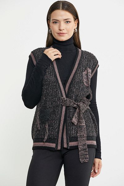 Sementa Black Wool Knitwear Vest - Color Combination and Belted