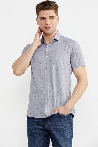 Sementa Πουκάμισο με στάμπα λιλά Slim Fit