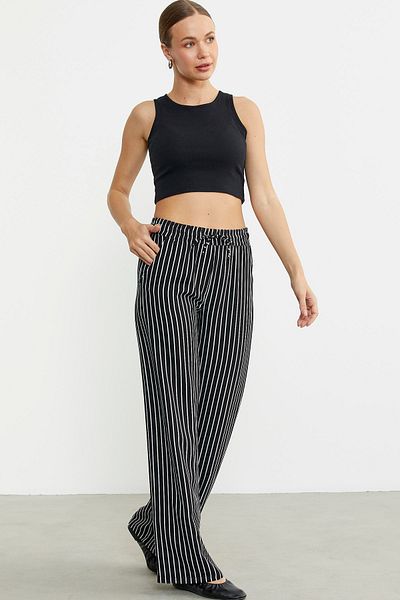 Sementa Striped Loose Cut Viscose Trousers - Black