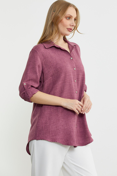 Sementa Large Size Linen Look Shirt - Rose