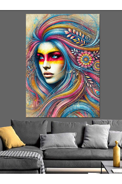 KanvasSepeti Портрет на жена с цветна коса Маслена живопис Текстурирана висок...