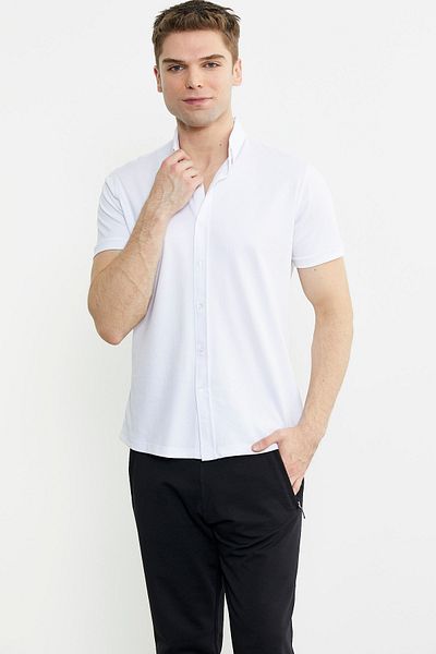 Sementa Κοντομάνικο Slim Fit Βαμβακερό πουκάμισο - Λευκό
