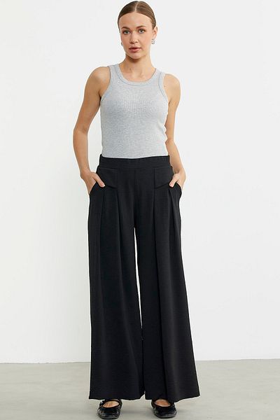 Sementa Black Flared Loose Cut Crepe Trousers