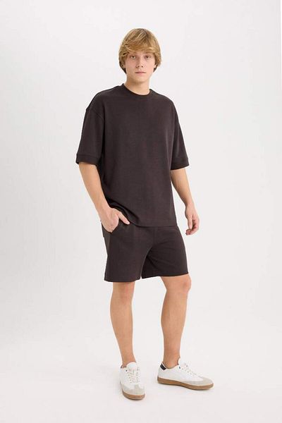 DeFacto Νέα σεζόν Loose Fit Crew λαιμόκοψη κοντομάνικο βαρύ ύφασμα Basic μασίφ μπλουζάκι